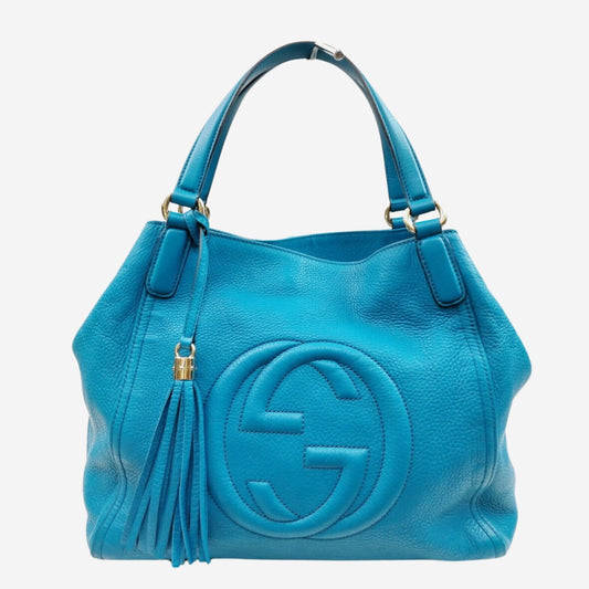 Gucci Teal / Turquoise Pebbled Calfskin Soho Shoulder Bag