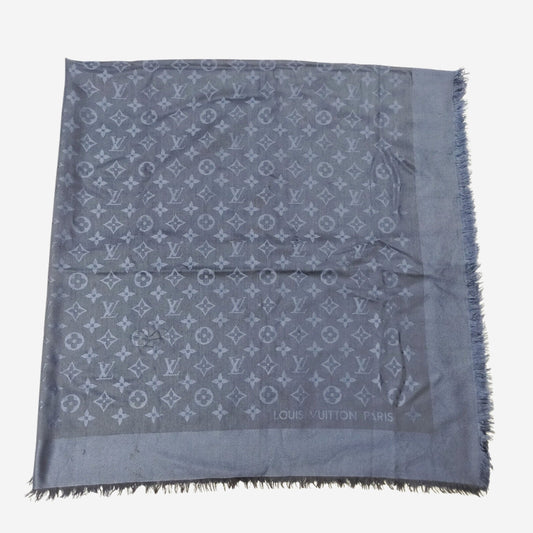 Louis Vuitton Blue Classic Monogram Silk/Wool Scarf / Shawl