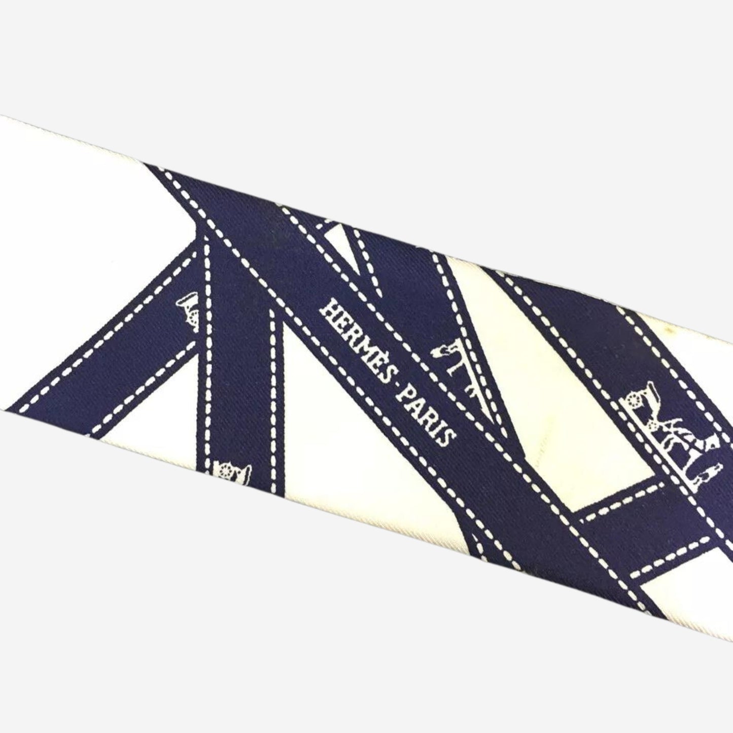 Hermes Bolduc White and Navy Silk Twilly
