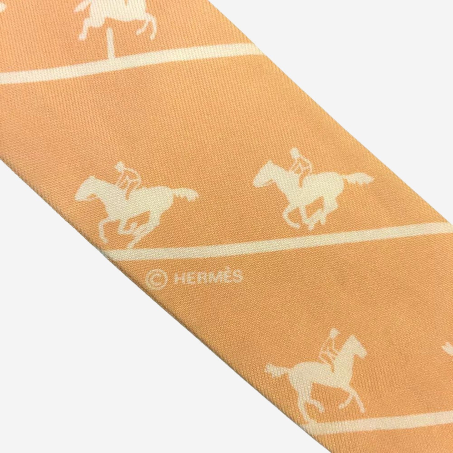 Hermes Le Allure Peach and White Silk Twilly