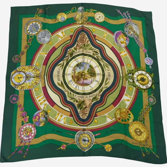Hermes La Ronde des Heures/ Parmi les Fleurs Silk Scarf, Carre 90
