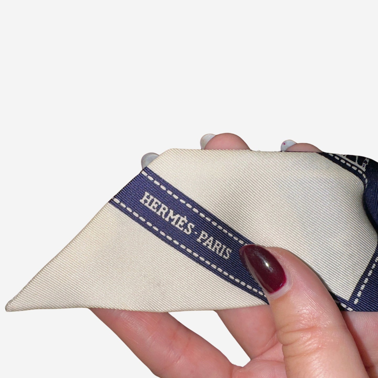 Hermes Bolduc White and Navy Silk Twilly