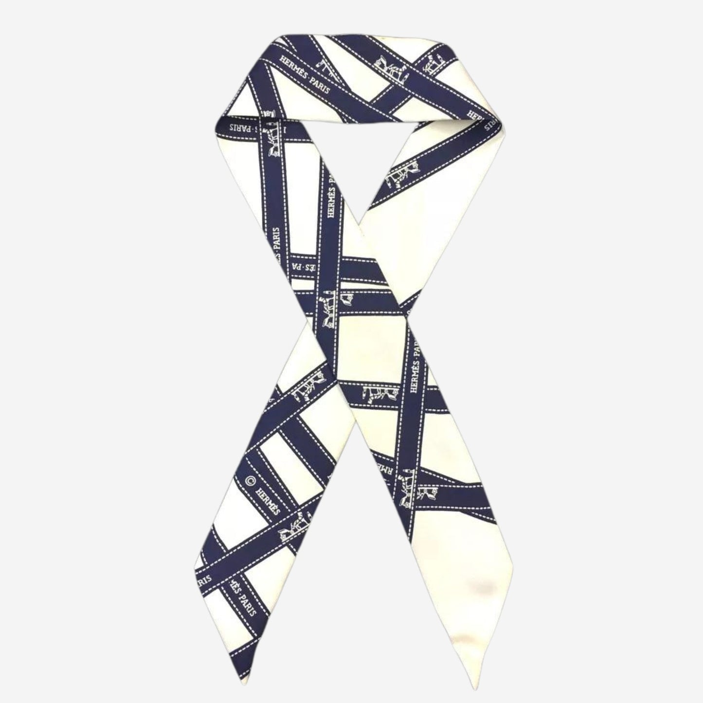 Hermes Bolduc White and Navy Silk Twilly